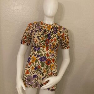 Vintage Corky Craig California Floral Smocked Top Small